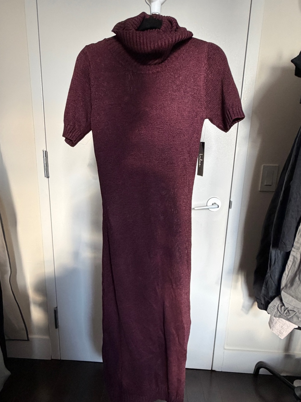 Lulu's Plum Turtleneck Short-Sleeve Maxi sweater Dress